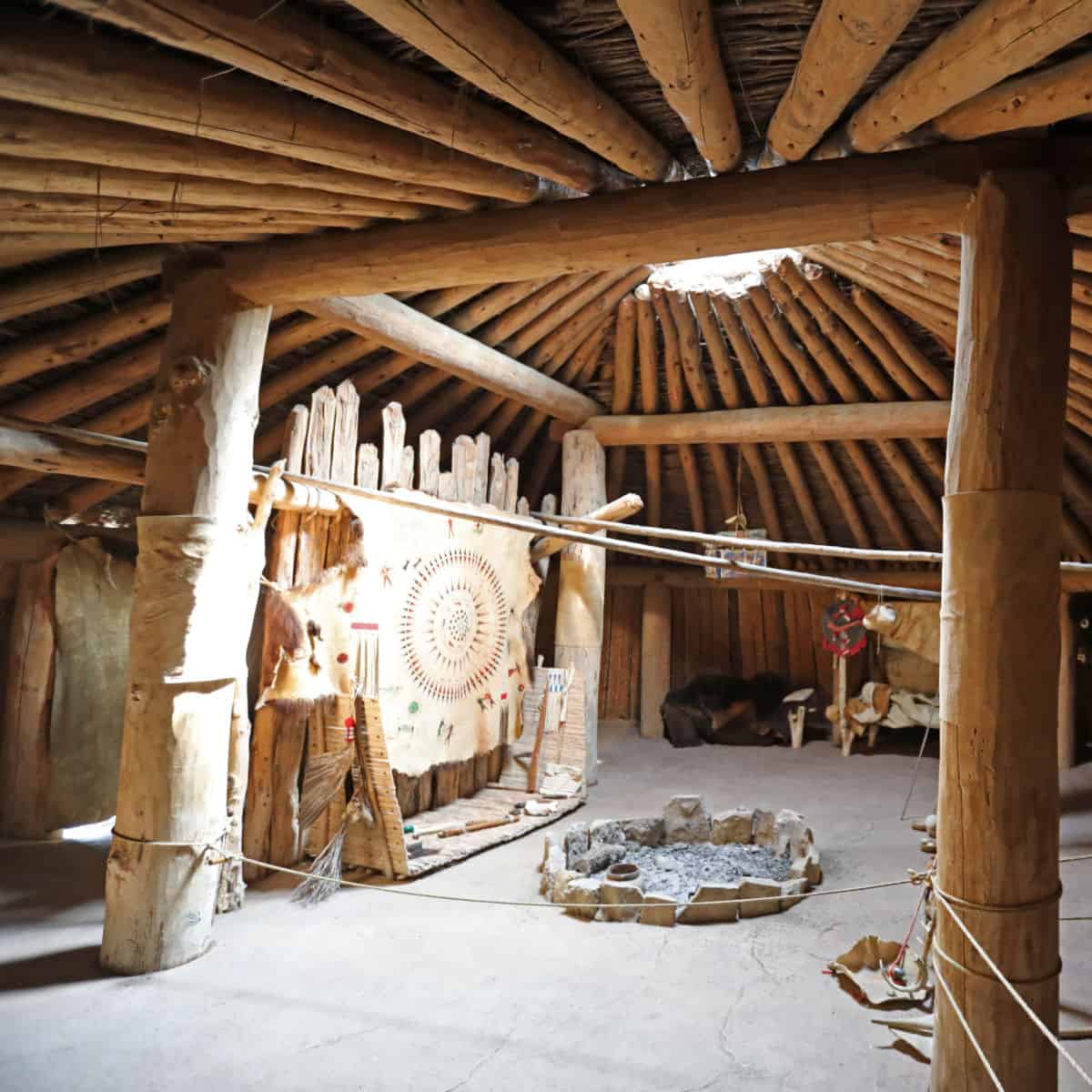 Knife River Indian Villages NHS with ancient earthlodge remains by the river and rolling green hills